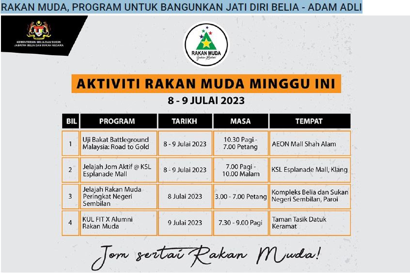 10072023  RAKAN MUDA, PROGRAM UNTUK BANGUNKAN JATI DIRI BELIA   ADAM ADLI
